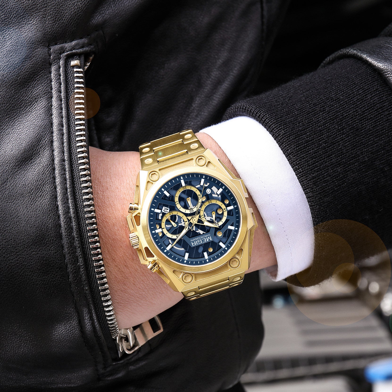 Relojes MEGIR para hombre, deportivos, de pulsera, de cuarzo, militares, cronógrafos, luminosos, con calendario, 4220